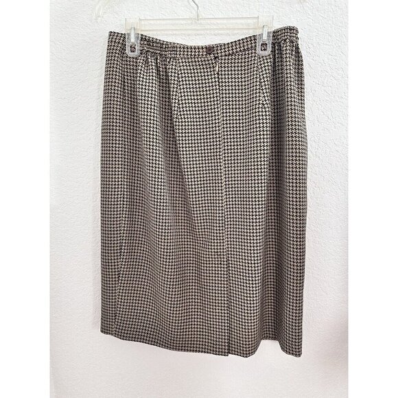 Blacker Brown Beige Houndstooth Tweed Pocket Jacket & Skirt Suit Set Sz 14W - Picture 5 of 12